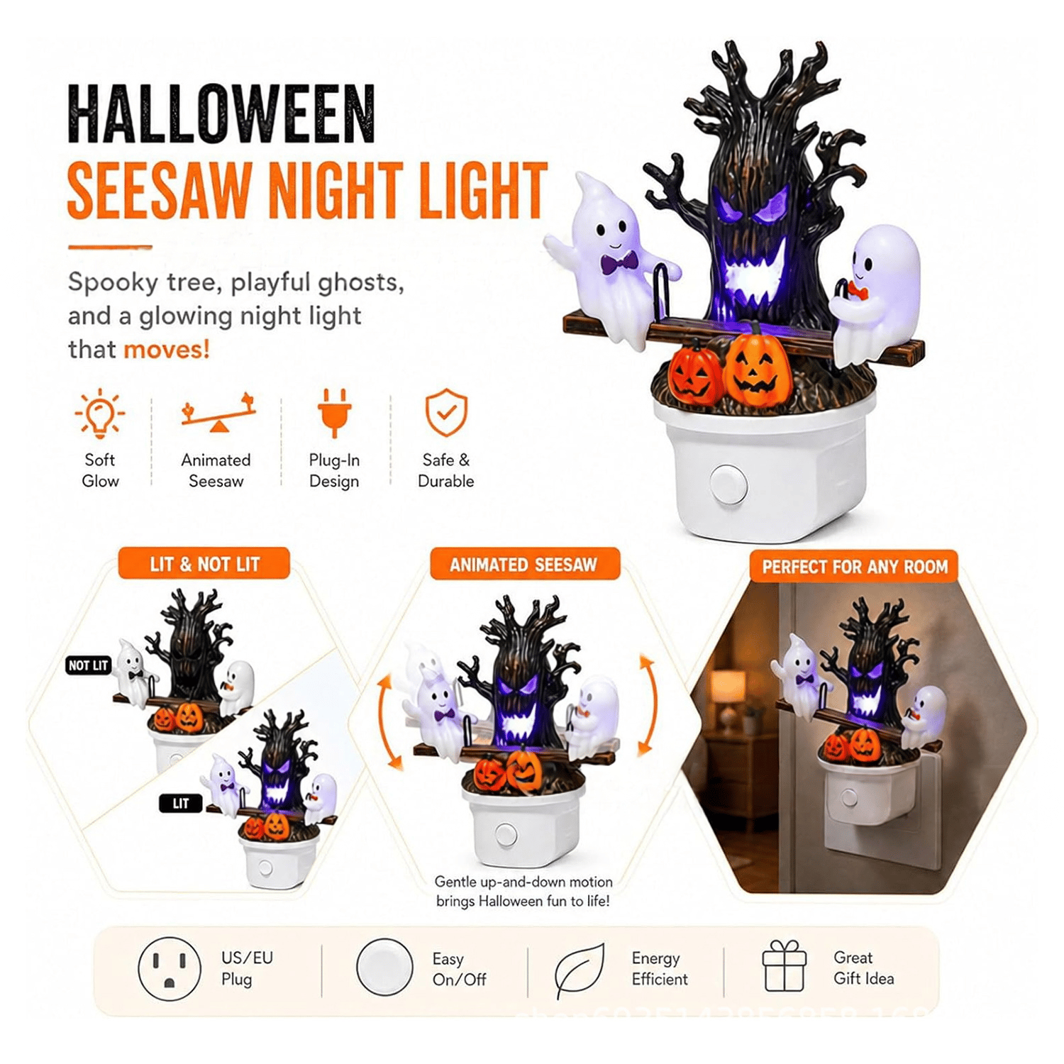 🔥HOT SALE 49% OFF - 🎃👻Animated Seesaw Ghost Plug In LED Night Light